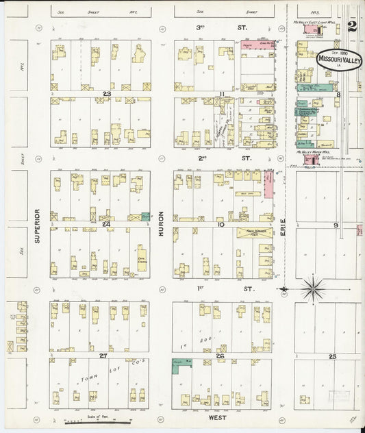 Sanborn Fire Insurance Map from Missouri Valley, Harrison County, Iowa (1890), Sheet #0002 - Historic Sanborn Fire Insurance Map Print, vintage old map wall art