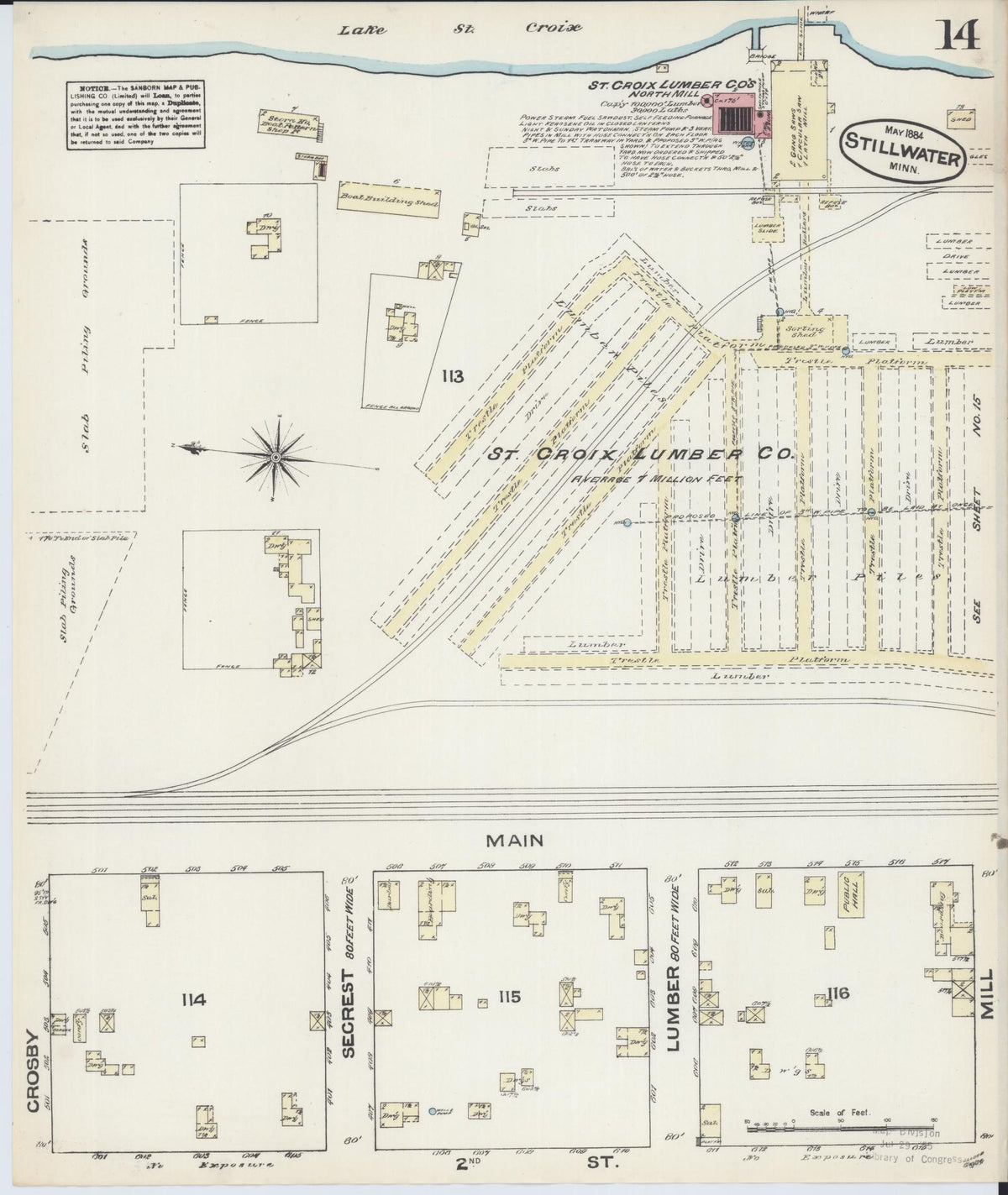 Sanborn Fire Insurance Map from Stillwater, Washington County, Minnesota (1884), Sheet #0014 - Historic Sanborn Fire Insurance Map Print, vintage old map wall art, antique decor, genealogy gift, Minnesota Minnesota map
