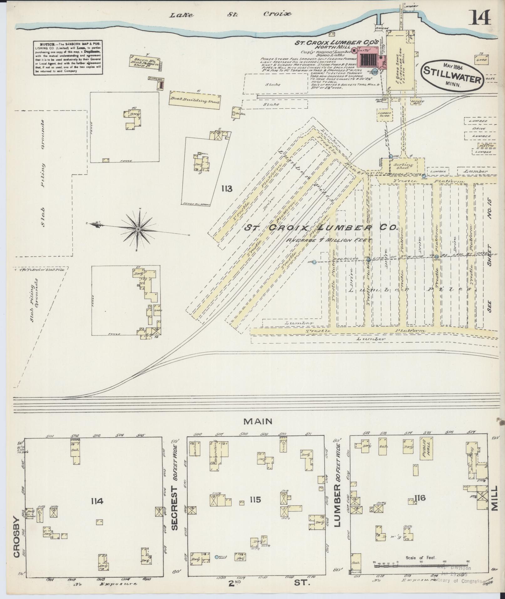 Sanborn Fire Insurance Map from Stillwater, Washington County, Minnesota (1884), Sheet #0014 - Historic Sanborn Fire Insurance Map Print, vintage old map wall art, antique decor, genealogy gift, Minnesota Minnesota map