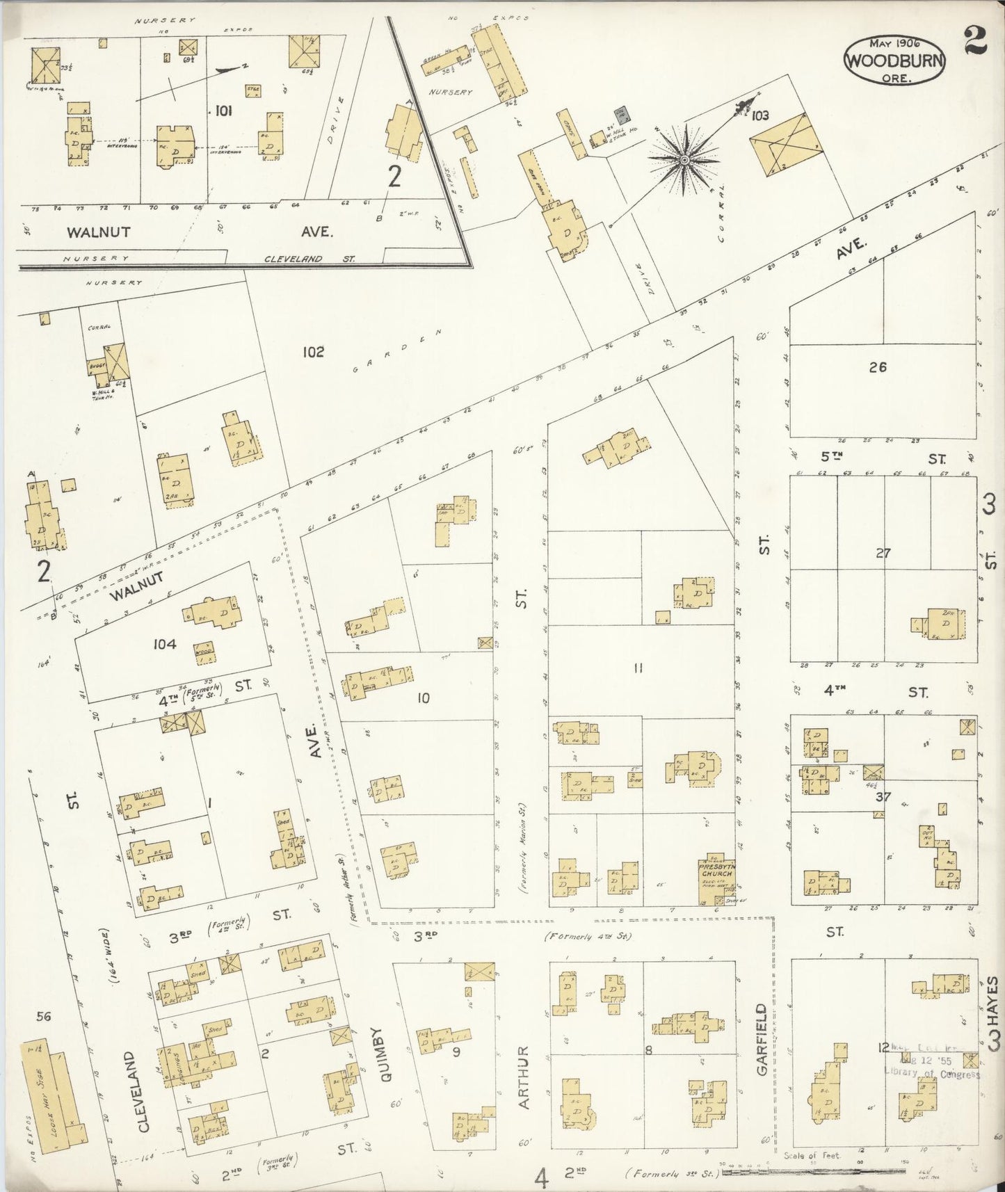 Sanborn Fire Insurance Map from Woodburn, Marion County, Oregon (1906), Sheet #0002 - Complete Map Set gallery image, historic Sanborn map, vintage wall art, Oregon Oregon