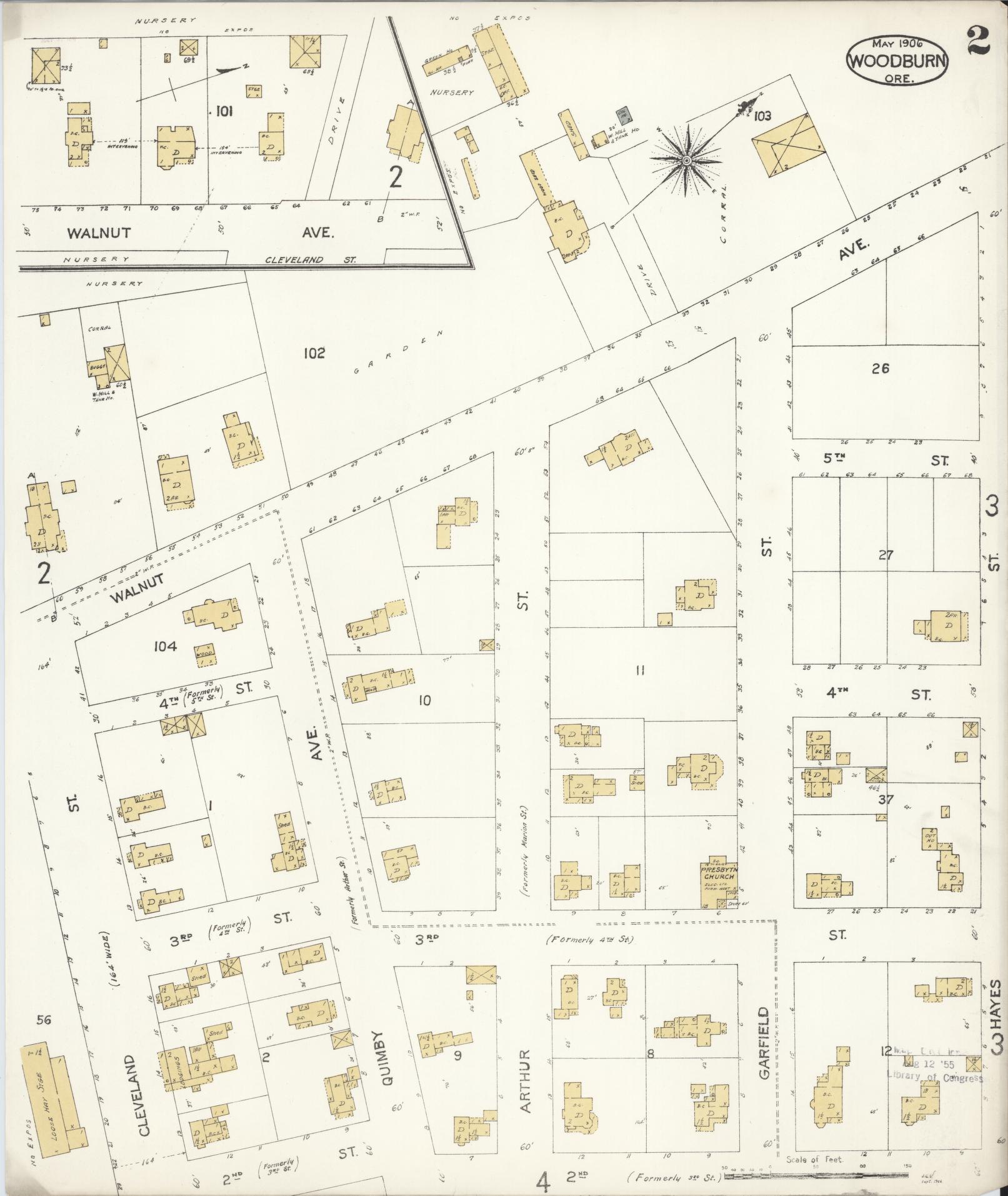 Sanborn Fire Insurance Map from Woodburn, Marion County, Oregon (1906), Sheet #0002 - Complete Map Set gallery image, historic Sanborn map, vintage wall art, Oregon Oregon