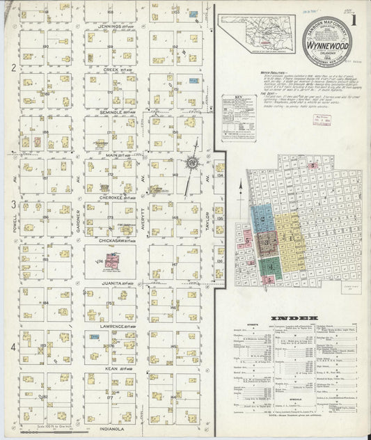 Sanborn Fire Insurance Map from Wynnewood, Garvin County, Oklahoma (1914), Sheet #0001 - Historic Sanborn Fire Insurance Map Print, vintage old map wall art, antique decor, genealogy gift, Oklahoma Oklahoma map