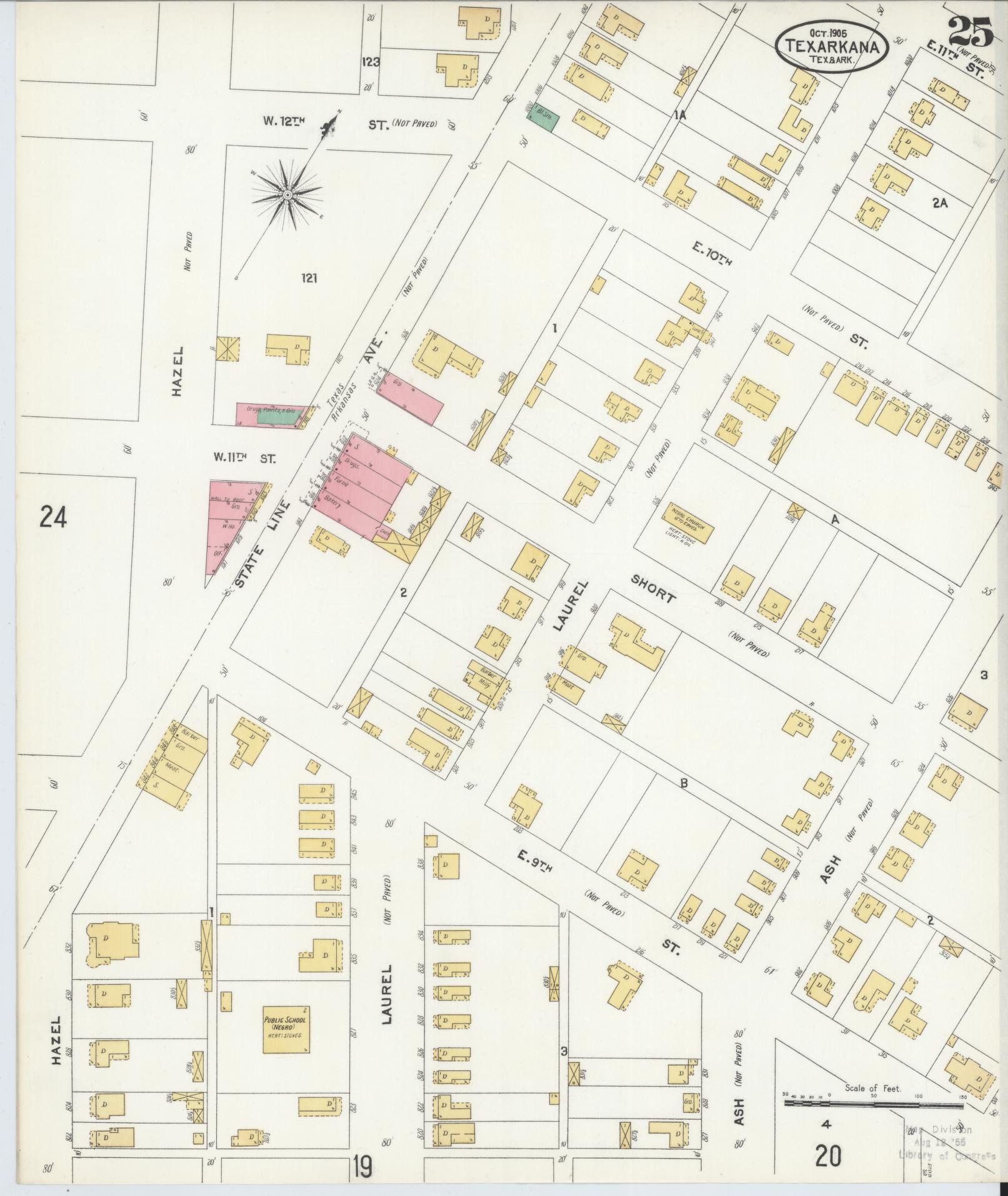 Sanborn Fire Insurance Map from Texarkana, Bowie County, Texas (1905), Sheet #0025 - Complete Map Set gallery image, historic Sanborn map, vintage wall art, Texas Texas