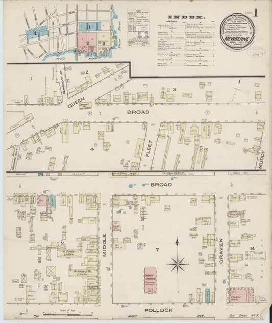 Sanborn Fire Insurance Map from New Bern, Craven County, North Carolina (1885), Sheet #0001 - Complete Map Set gallery image, historic Sanborn map, vintage wall art, North Carolina North Carolina