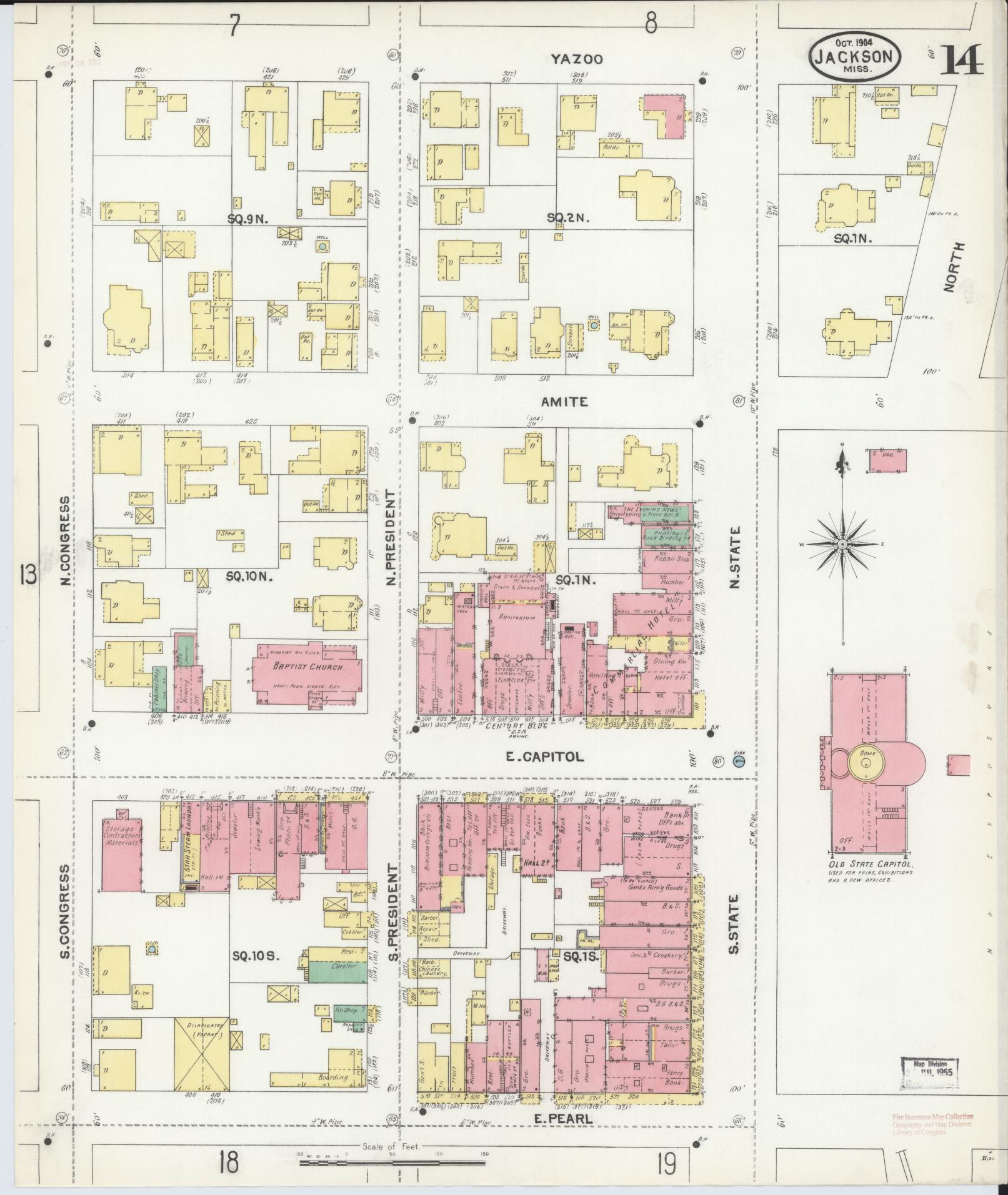Sanborn Fire Insurance Map from Jackson, Hinds County, Mississippi (1904), Sheet #0014 - Complete Map Set gallery image, historic Sanborn map, vintage wall art, Mississippi Mississippi