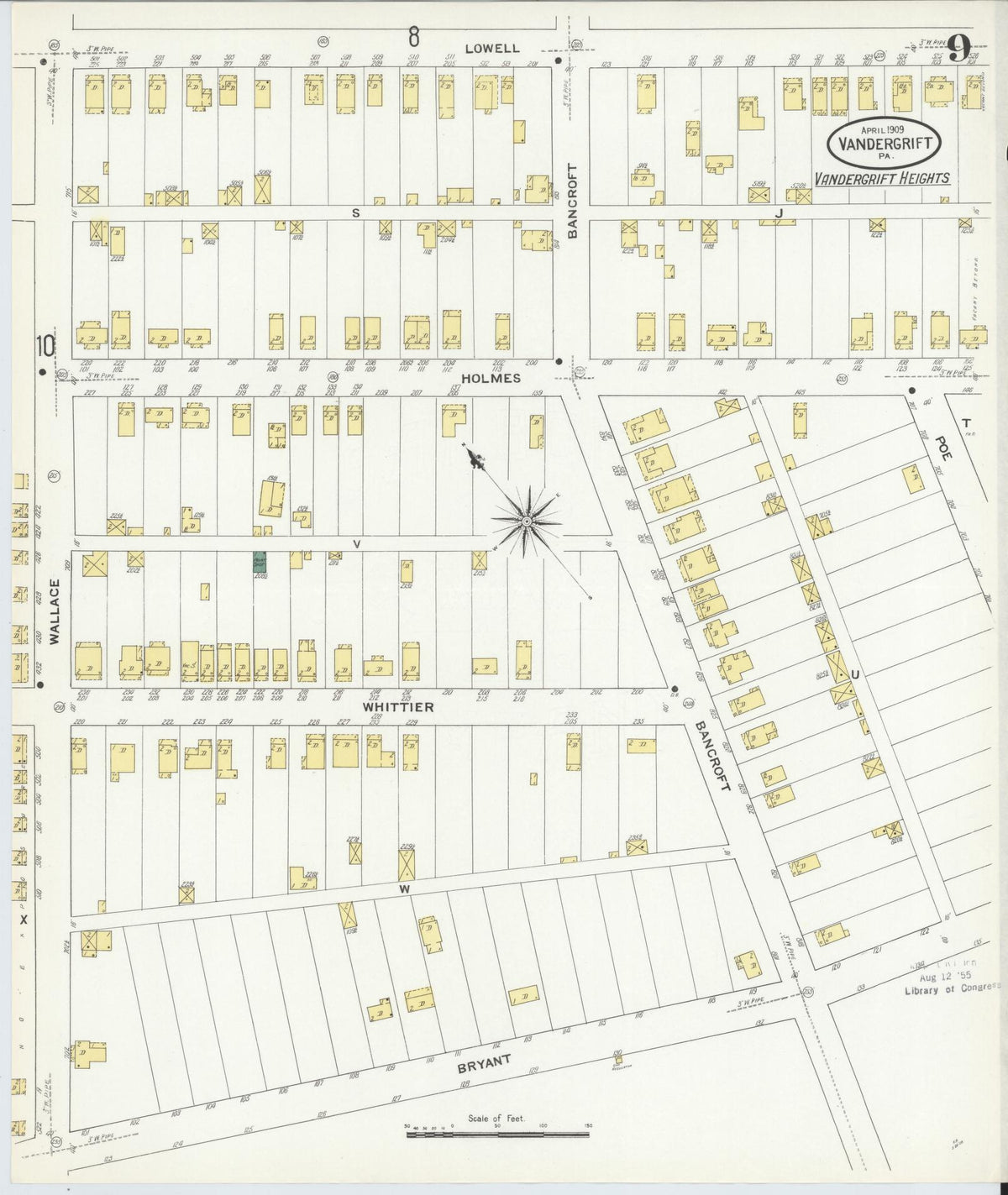 Sanborn Fire Insurance Map from Vandergrift, Westmoreland County, Pennsylvania (1909), Sheet #0009 - Historic Sanborn Fire Insurance Map Print, vintage old map wall art, antique decor, genealogy gift, Pennsylvania Pennsylvania map