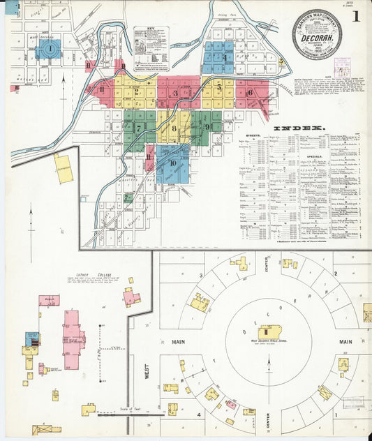 Sanborn Fire Insurance Map from Decorah, Winneshiek County, Iowa (1902), Sheet #0001 - Historic Sanborn Fire Insurance Map Print