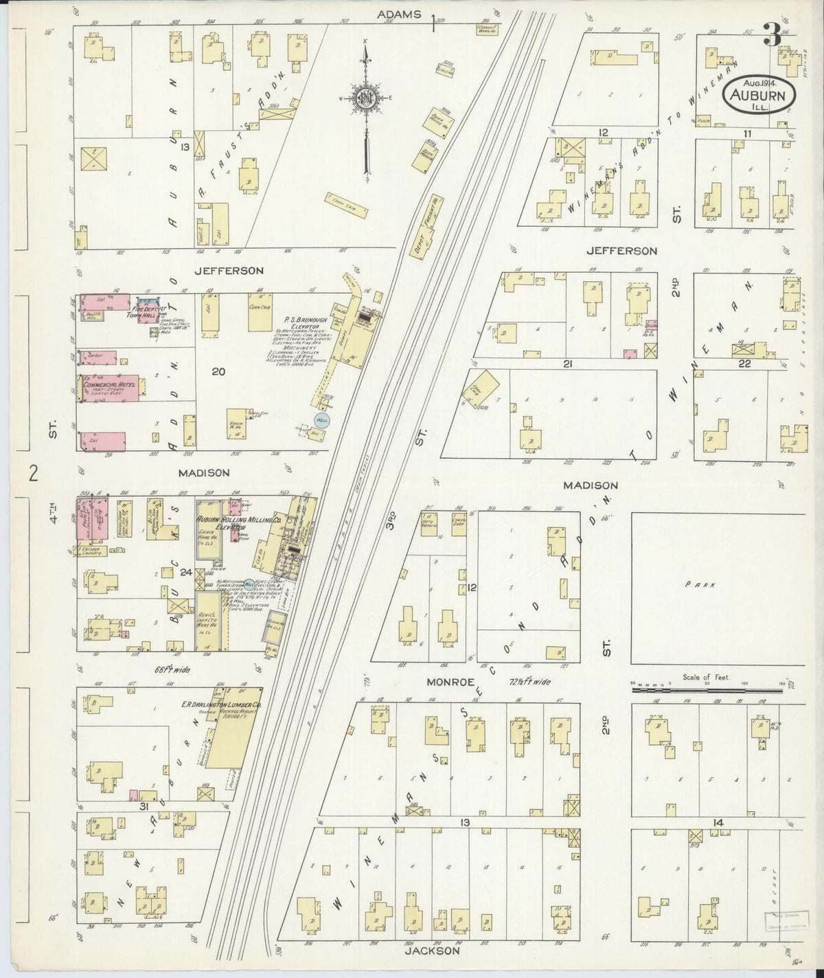 Sanborn Fire Insurance Map from Auburn, Sangamon County, Illinois (1914), Sheet #0003 - Complete Map Set gallery image, historic Sanborn map, vintage wall art, Illinois Illinois