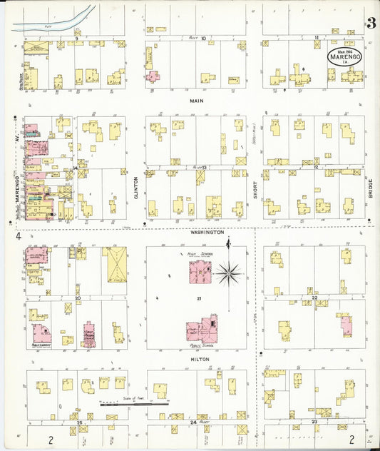 Sanborn Fire Insurance Map from Marengo, Iowa County, Iowa (1906), Sheet #0003 - Historic Sanborn Fire Insurance Map Print, vintage old map wall art
