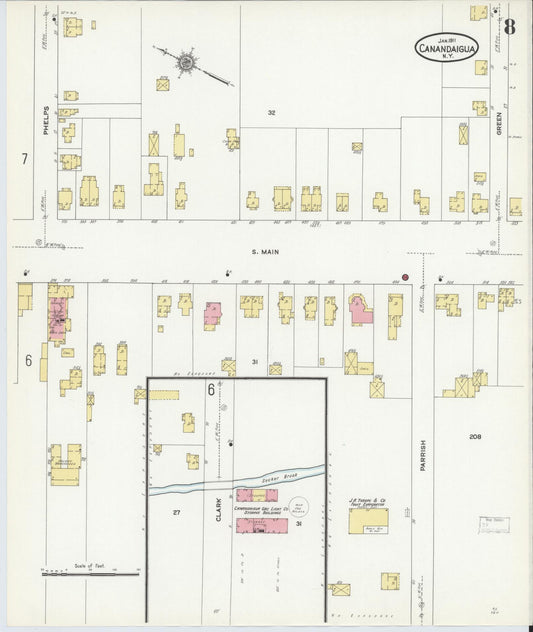 Sanborn Fire Insurance Map from Canandaigua, Ontario County, New York (1911), Sheet #0008 - Historic Sanborn Fire Insurance Map Print, vintage old map wall art, antique decor, genealogy gift, New York New York map