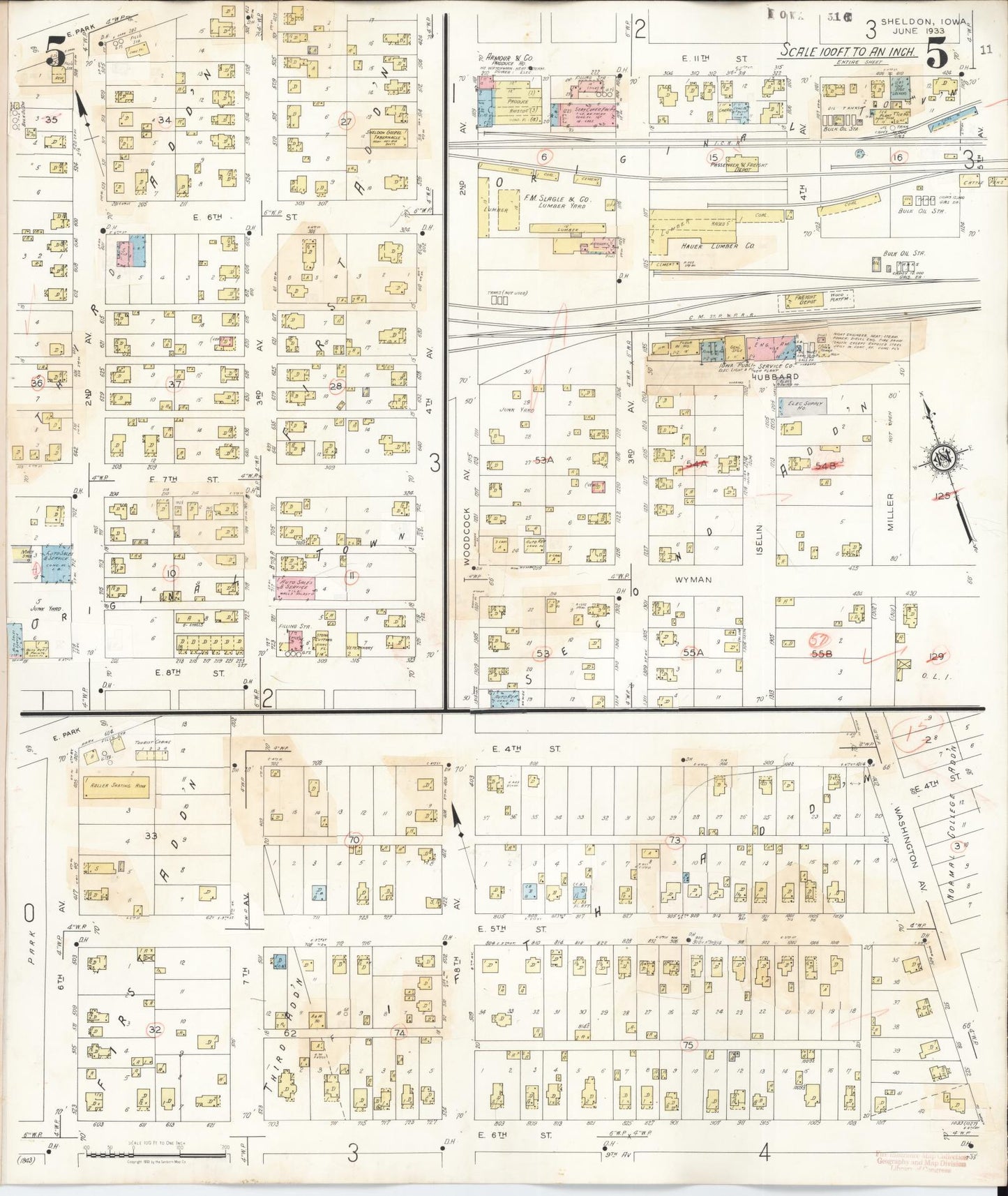Sanborn Fire Insurance Map from Sheldon, O'Brien County, Iowa (1948), Sheet #0005 - Historic Sanborn Fire Insurance Map Print