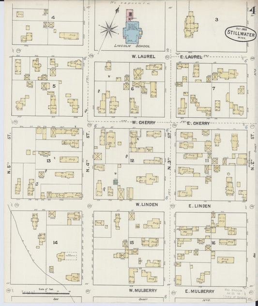Sanborn Fire Insurance Map from Stillwater, Washington County, Minnesota (1888), Sheet #0004 - Historic Sanborn Fire Insurance Map Print, vintage old map wall art, antique decor, genealogy gift, Minnesota Minnesota map