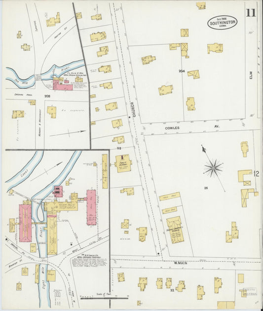 Sanborn Fire Insurance Map from Southington, Hartford County, Connecticut (1906), Sheet #0011 - Historic Sanborn Fire Insurance Map Print, vintage old map wall art, antique decor, genealogy gift, Connecticut Connecticut map