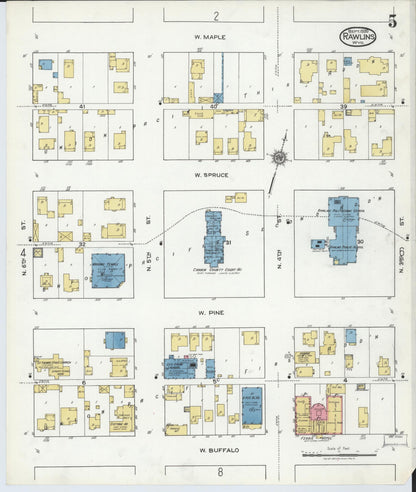 Sanborn Fire Insurance Map from Rawlins, Carbon County, Wyoming (1920), Sheet #0005 - Complete Map Set gallery image, historic Sanborn map, vintage wall art, Wyoming Wyoming