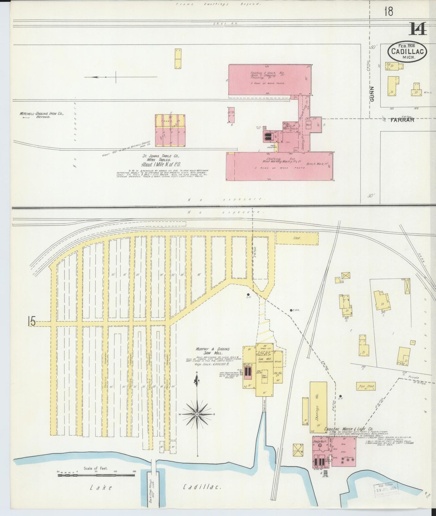 Sanborn Fire Insurance Map from Cadillac, Wexford County, Michigan (1906), Sheet #0014 - Historic Sanborn Fire Insurance Map Print, vintage old map wall art, antique decor, genealogy gift, Michigan Michigan map