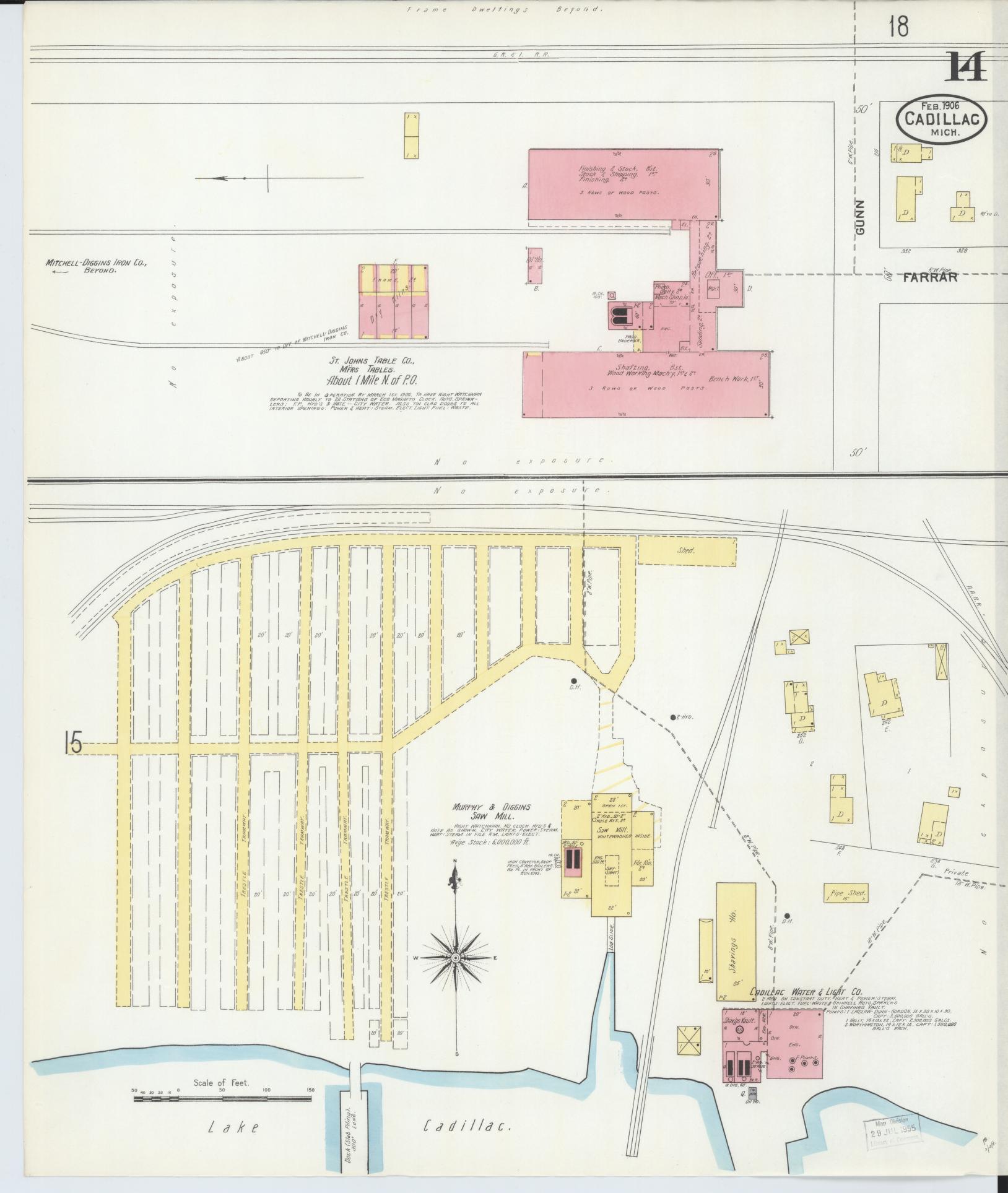 Sanborn Fire Insurance Map from Cadillac, Wexford County, Michigan (1906), Sheet #0014 - Historic Sanborn Fire Insurance Map Print, vintage old map wall art, antique decor, genealogy gift, Michigan Michigan map