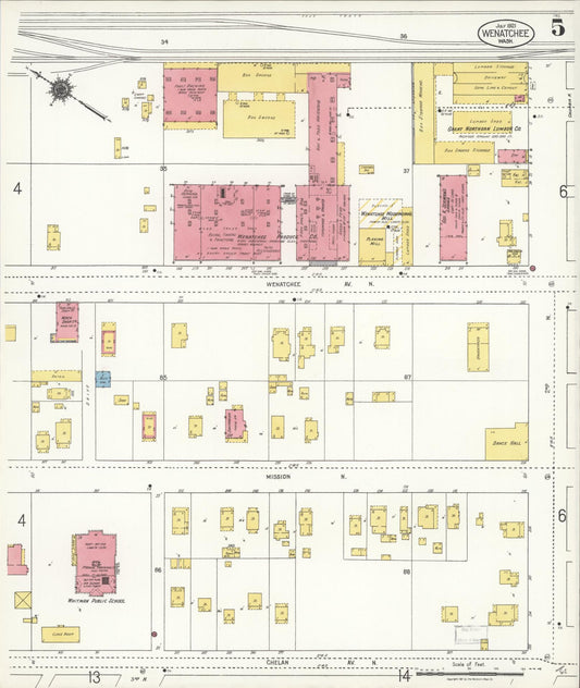 Sanborn Fire Insurance Map from Wenatchee, Chelan County, Washington (1921), Sheet #0005 - Historic Sanborn Fire Insurance Map Print, vintage old map wall art, antique decor, genealogy gift, Washington Washington map