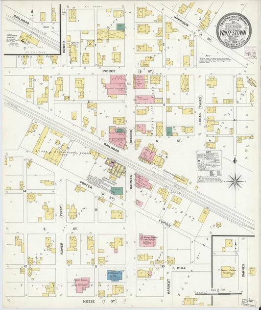 Sanborn Fire Insurance Map from Whitestown, Boone County, Indiana (1909), Sheet #0001 - Historic Sanborn Fire Insurance Map Print, vintage old map wall art, antique decor, genealogy gift, Indiana Indiana map