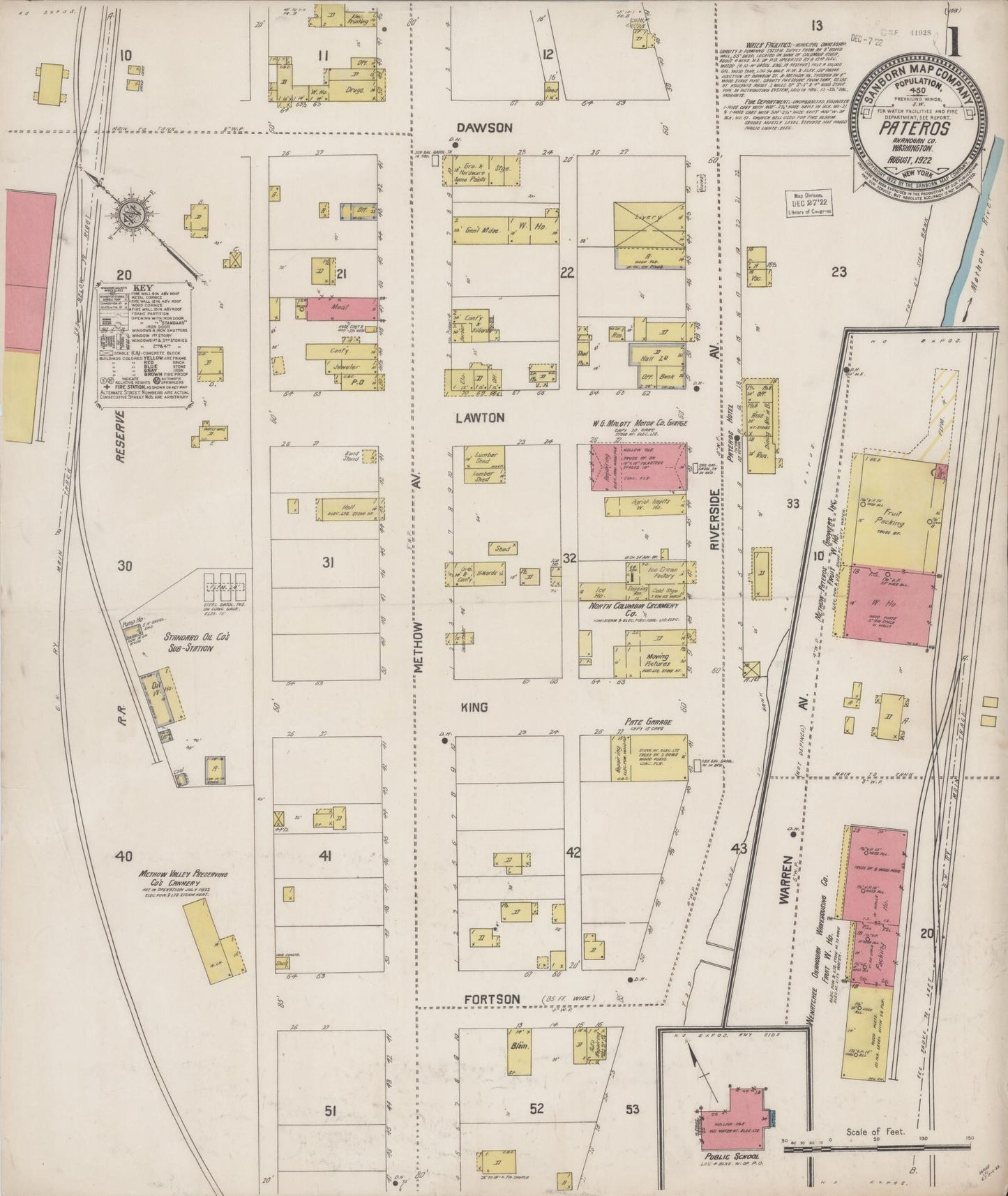 Sanborn Fire Insurance Map from Pateros, Okanogan County, Washington (1922), Sheet #0001 - Historic Sanborn Fire Insurance Map Print, vintage old map wall art, antique decor, genealogy gift, Washington Washington map