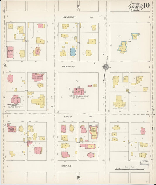 Sanborn Fire Insurance Map from Laramie, Albany County, Wyoming (1912), Sheet #0010 - Historic Sanborn Fire Insurance Map Print, vintage old map wall art, antique decor, genealogy gift, Wyoming Wyoming map