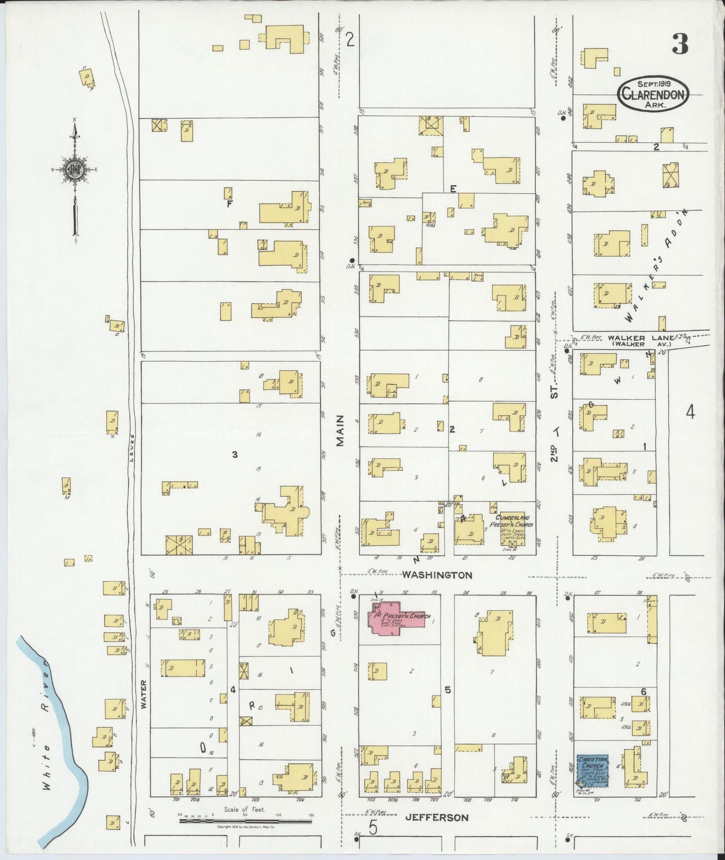 Sanborn Fire Insurance Map from Clarendon, Monroe County, Arkansas (1919), Sheet #0003 - Complete Map Set gallery image, historic Sanborn map, vintage wall art, Arkansas Arkansas