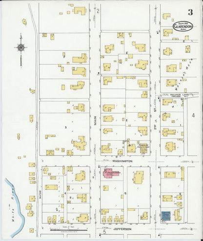 Sanborn Fire Insurance Map from Clarendon, Monroe County, Arkansas (1919), Sheet #0003 - Complete Map Set gallery image, historic Sanborn map, vintage wall art, Arkansas Arkansas
