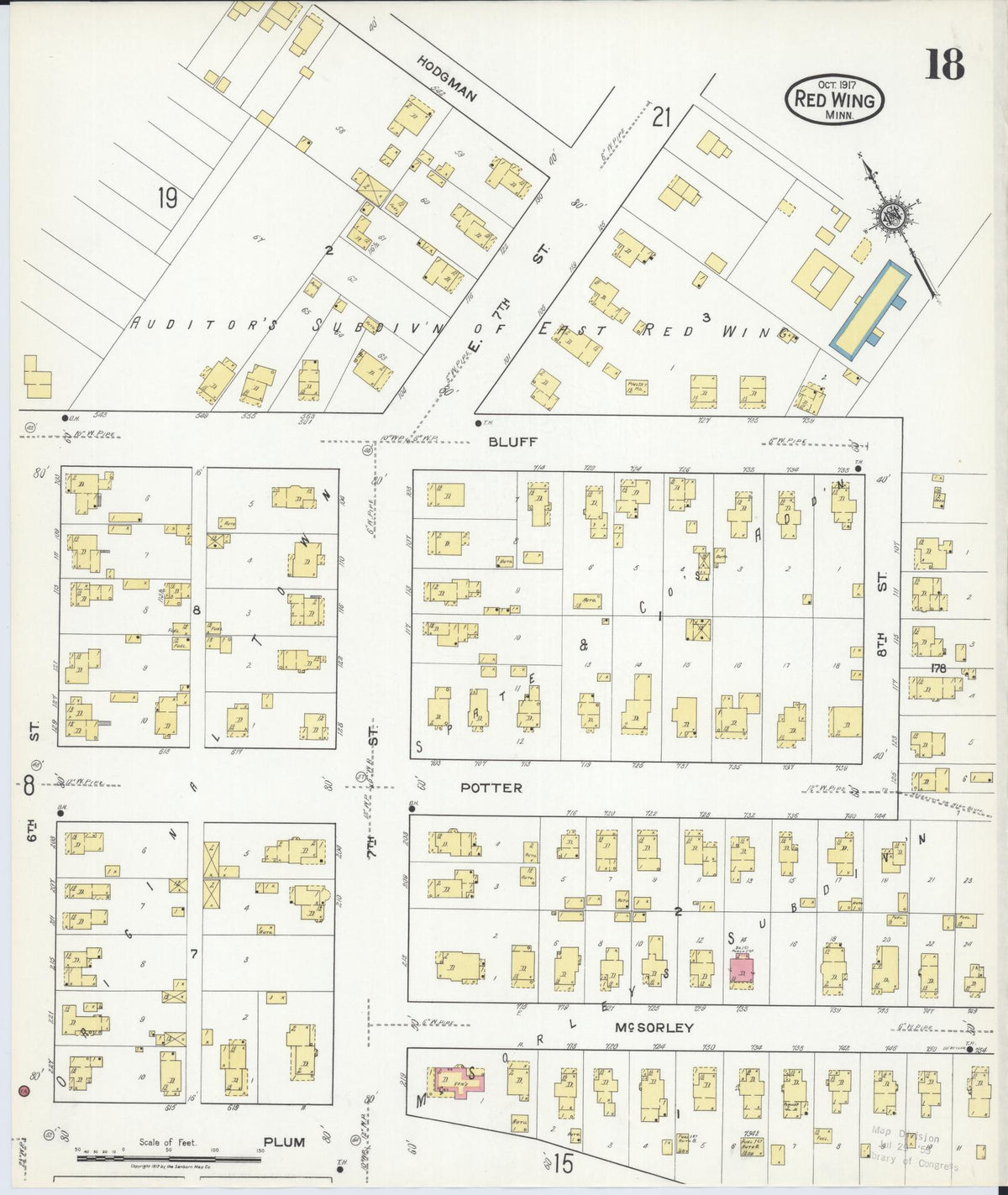 Sanborn Fire Insurance Map from Red Wing, Goodhue County, Minnesota (1917), Sheet #0018 - Historic Sanborn Fire Insurance Map Print, vintage old map wall art, antique decor, genealogy gift, Minnesota Minnesota map