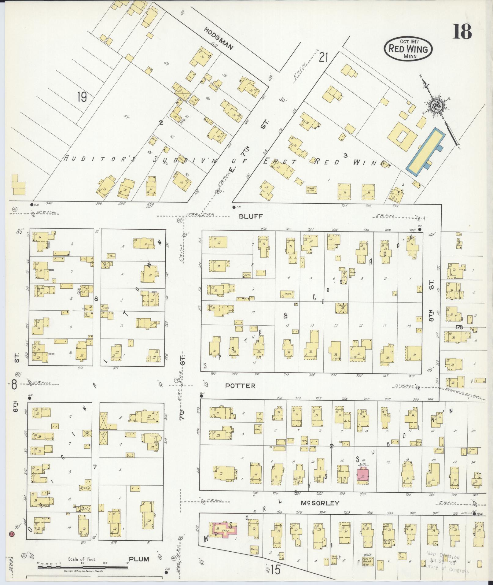 Sanborn Fire Insurance Map from Red Wing, Goodhue County, Minnesota (1917), Sheet #0018 - Historic Sanborn Fire Insurance Map Print, vintage old map wall art, antique decor, genealogy gift, Minnesota Minnesota map
