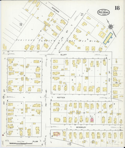 Sanborn Fire Insurance Map from Red Wing, Goodhue County, Minnesota (1917), Sheet #0018 - Historic Sanborn Fire Insurance Map Print, vintage old map wall art, antique decor, genealogy gift, Minnesota Minnesota map
