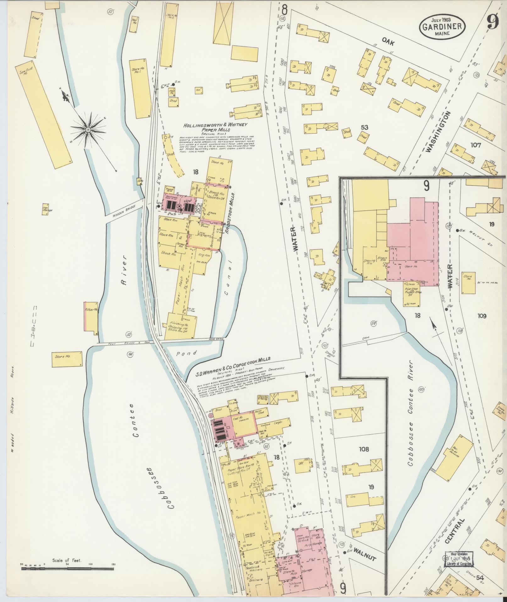 Sanborn Fire Insurance Map from Gardiner, Kennebec County, Maine (1903), Sheet #0009 - Complete Map Set gallery image, historic Sanborn map, vintage wall art, Maine Maine