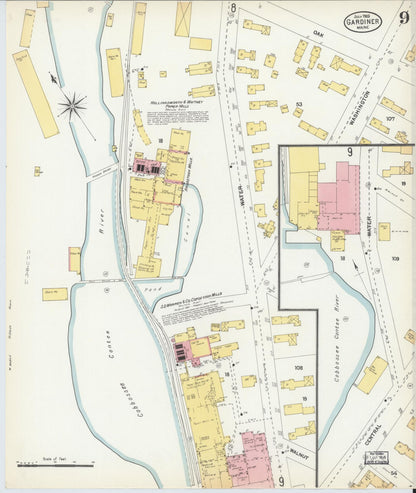 Sanborn Fire Insurance Map from Gardiner, Kennebec County, Maine (1903), Sheet #0009 - Complete Map Set gallery image, historic Sanborn map, vintage wall art, Maine Maine