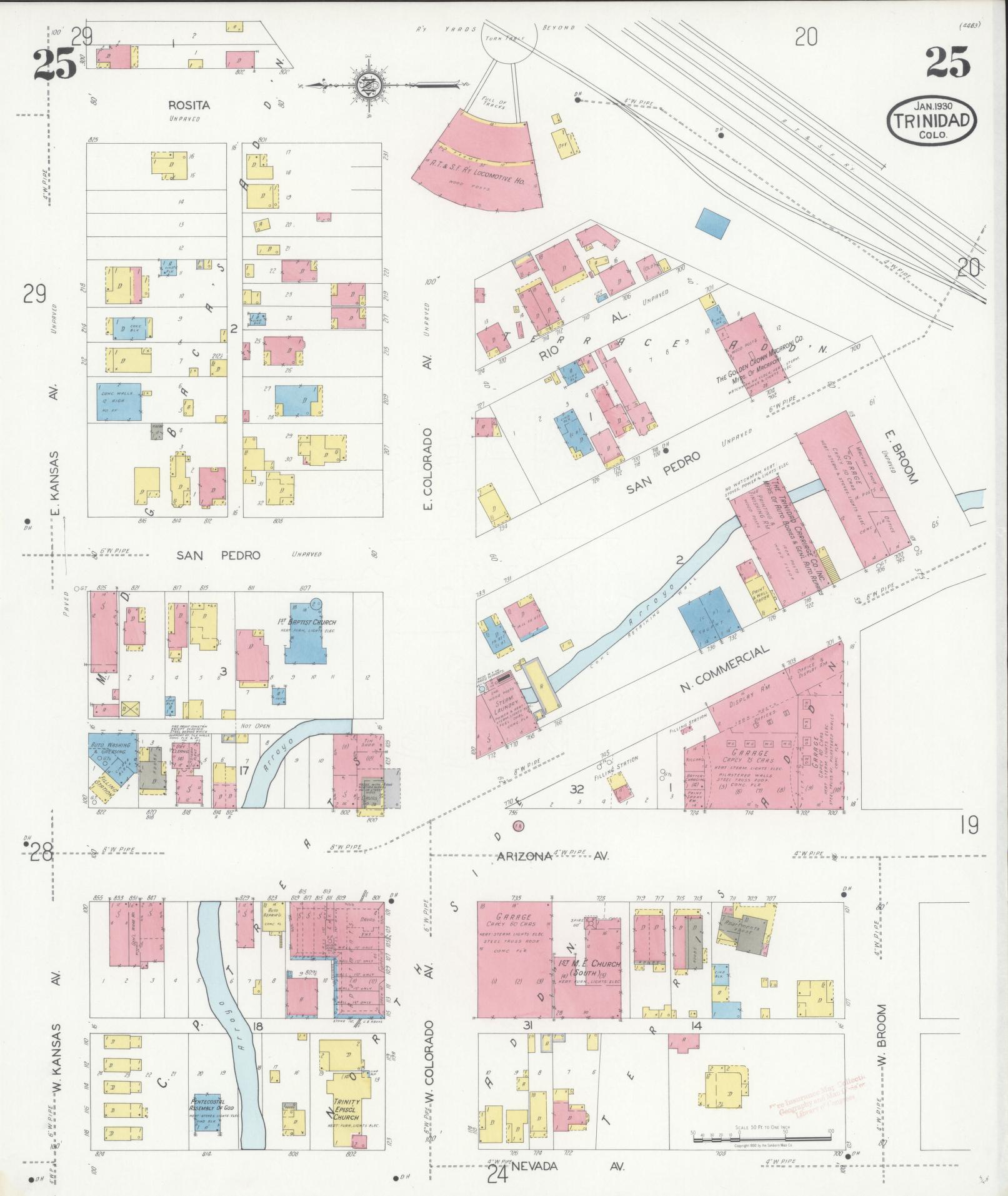 Sanborn Fire Insurance Map from Trinidad, Las Animas County, Colorado (1930), Sheet #0025 - Complete Map Set gallery image, historic Sanborn map, vintage wall art, Colorado Colorado