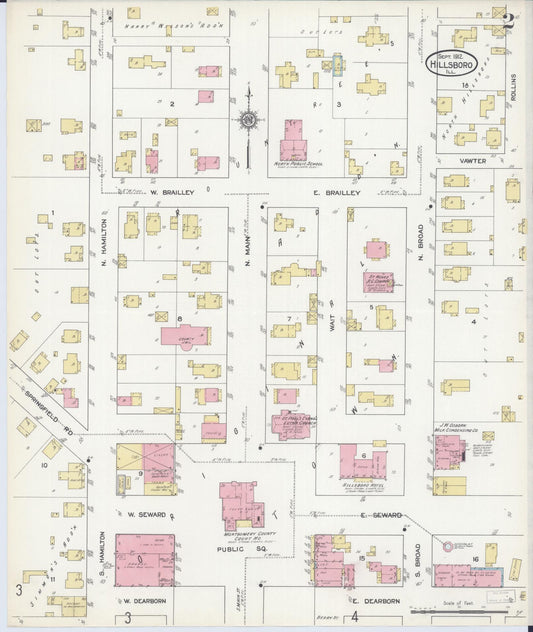 Sanborn Fire Insurance Map from Hillsboro, Montgomery County, Illinois (1912), Sheet #0002 - Historic Sanborn Fire Insurance Map Print, vintage old map wall art, antique decor, genealogy gift, Illinois Illinois map