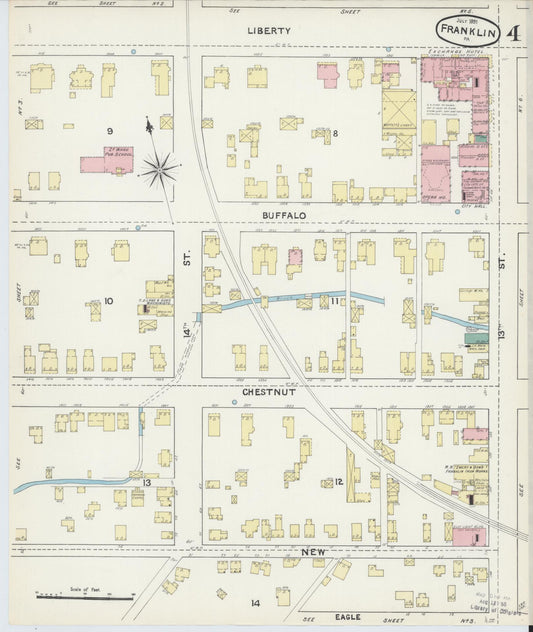 Sanborn Fire Insurance Map from Franklin, Venango County, Pennsylvania (1891), Sheet #0004 - Historic Sanborn Fire Insurance Map Print, vintage old map wall art, antique decor, genealogy gift, Pennsylvania Pennsylvania map