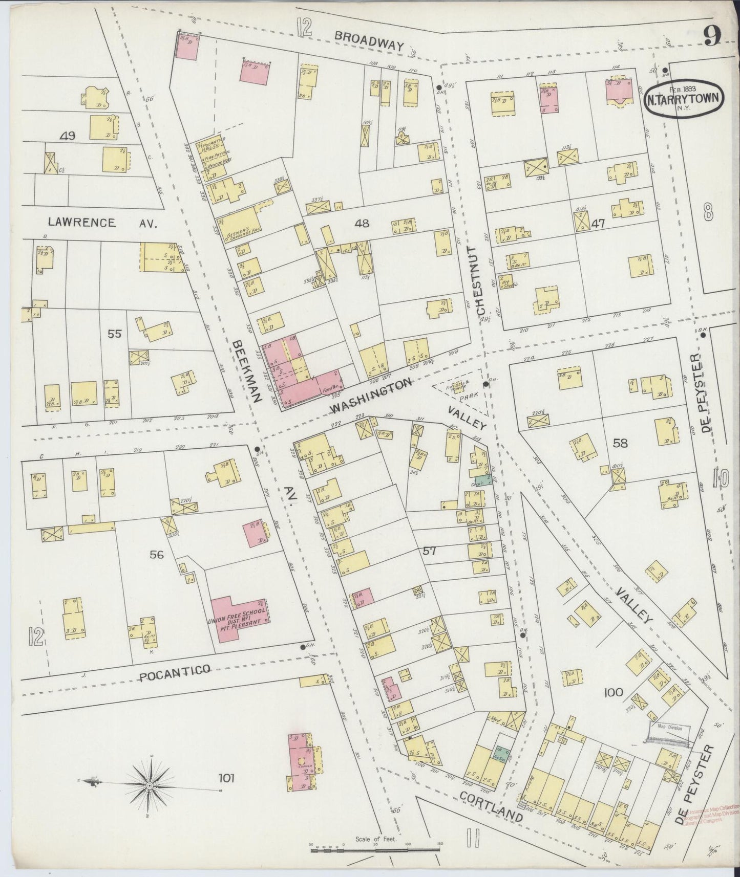 Sanborn Fire Insurance Map from Tarrytown, Westchester County, New York (1893), Sheet #0009 - Historic Sanborn Fire Insurance Map Print, vintage old map wall art, antique decor, genealogy gift, New York New York map