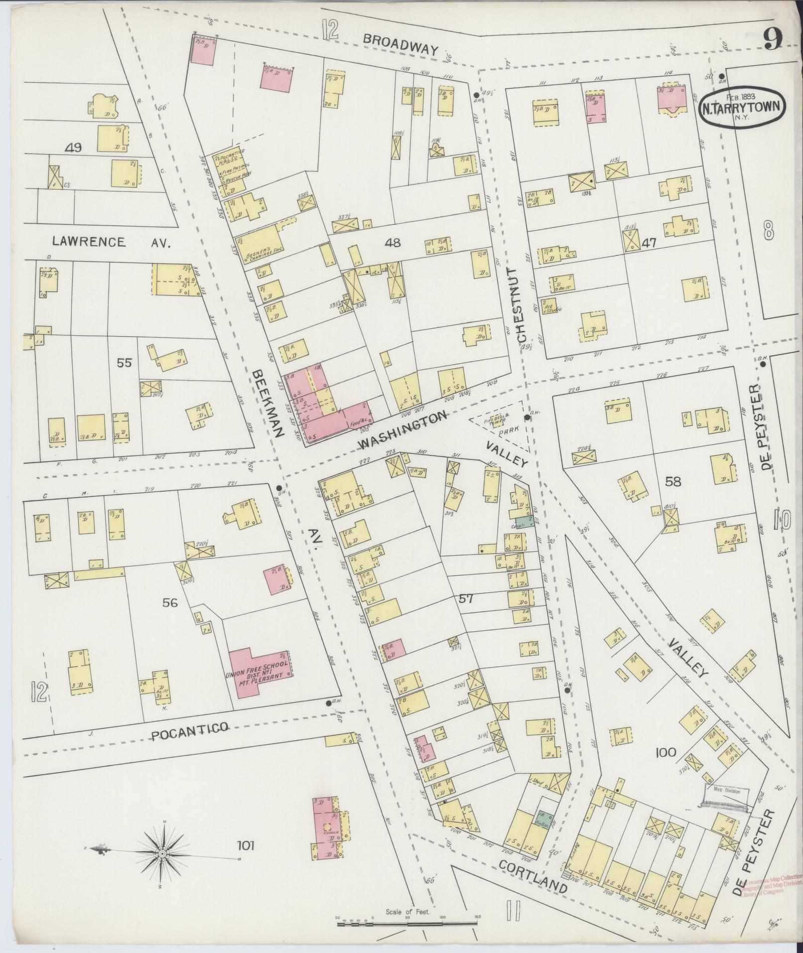 Sanborn Fire Insurance Map from Tarrytown, Westchester County, New York (1893), Sheet #0009 - Historic Sanborn Fire Insurance Map Print, vintage old map wall art, antique decor, genealogy gift, New York New York map