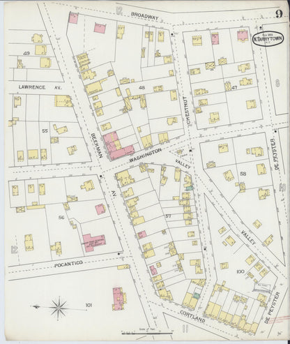 Sanborn Fire Insurance Map from Tarrytown, Westchester County, New York (1893), Sheet #0009 - Historic Sanborn Fire Insurance Map Print, vintage old map wall art, antique decor, genealogy gift, New York New York map