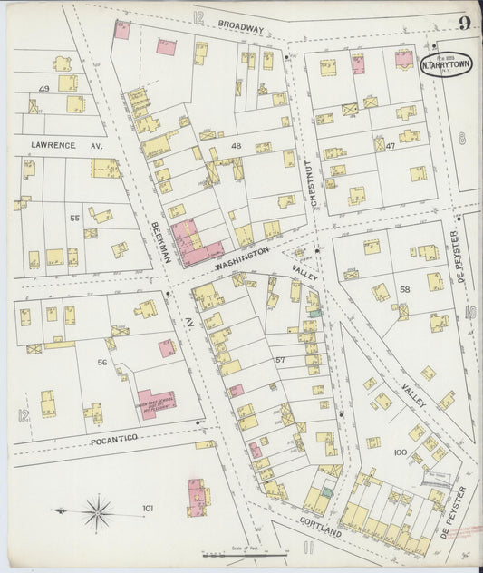 Sanborn Fire Insurance Map from Tarrytown, Westchester County, New York (1893), Sheet #0009 - Historic Sanborn Fire Insurance Map Print, vintage old map wall art, antique decor, genealogy gift, New York New York map