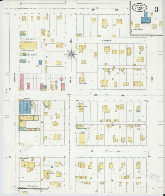 Sanborn Fire Insurance Map from Caney, Montgomery County, Kansas (1905), Sheet #0003 - Historic Sanborn Fire Insurance Map Print, vintage old map wall art, antique decor, genealogy gift, Kansas Kansas map