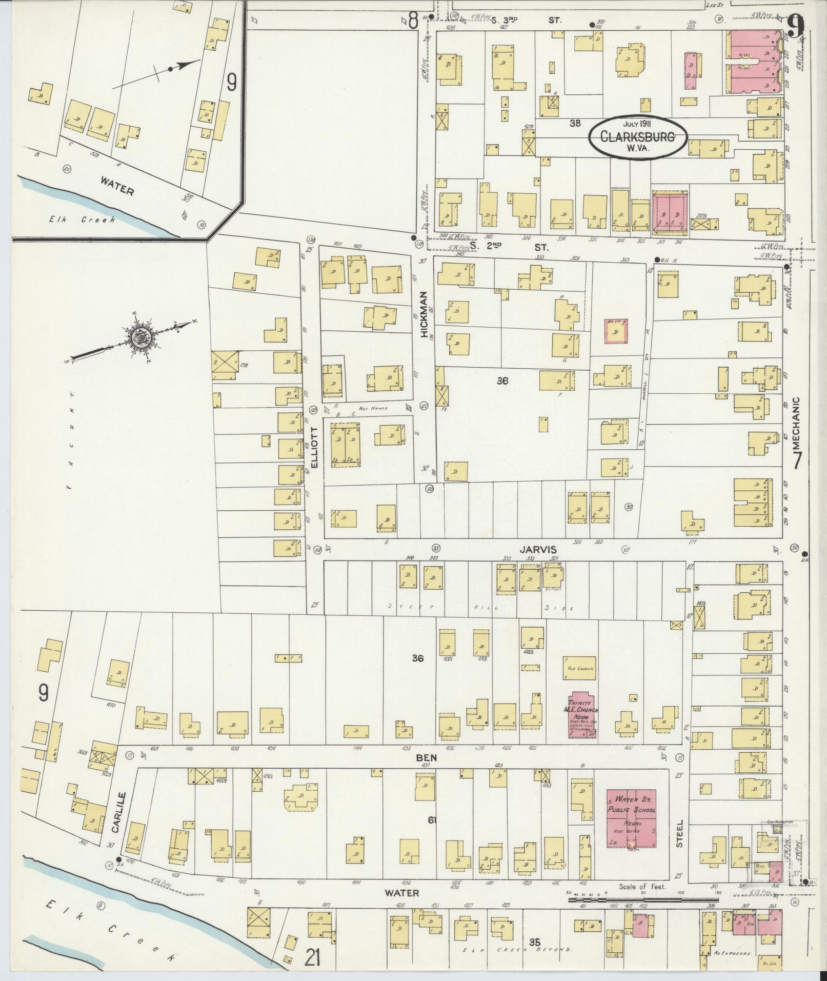 Sanborn Fire Insurance Map from Clarksburg, Harrison County, West Virginia (1911), Sheet #0009 - Complete Map Set gallery image, historic Sanborn map, vintage wall art, West Virginia West Virginia