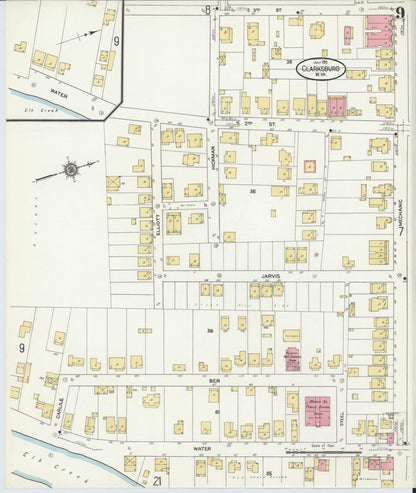 Sanborn Fire Insurance Map from Clarksburg, Harrison County, West Virginia (1911), Sheet #0009 - Complete Map Set gallery image, historic Sanborn map, vintage wall art, West Virginia West Virginia
