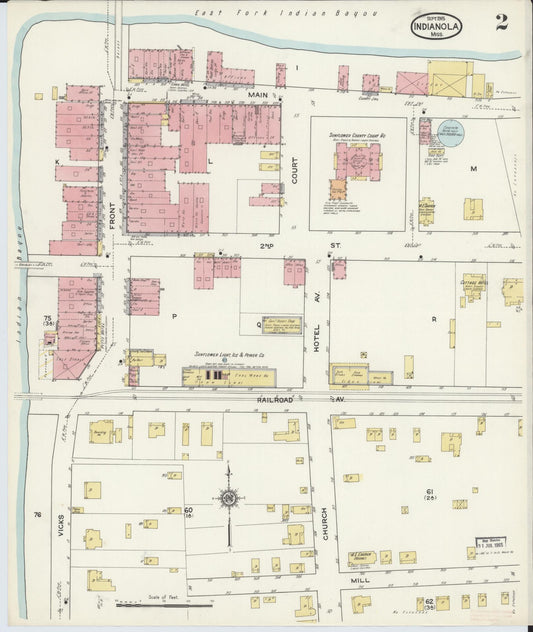 Sanborn Fire Insurance Map from Indianola, Sunflower County, Mississippi (1915), Sheet #0002 - Historic Sanborn Fire Insurance Map Print, vintage old map wall art, antique decor, genealogy gift, Mississippi Mississippi map