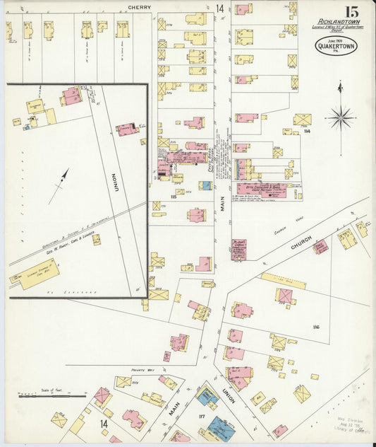 Sanborn Fire Insurance Map from Quakertown, Bucks County, Pennsylvania (1909), Sheet #0015 - Historic Sanborn Fire Insurance Map Print, vintage old map wall art, antique decor, genealogy gift, Pennsylvania Pennsylvania map