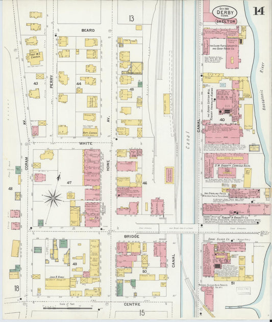 Sanborn Fire Insurance Map from Derby, New Haven County, Connecticut (1901), Sheet #0014 - Historic Sanborn Fire Insurance Map Print, vintage old map wall art, antique decor, genealogy gift, Connecticut Connecticut map