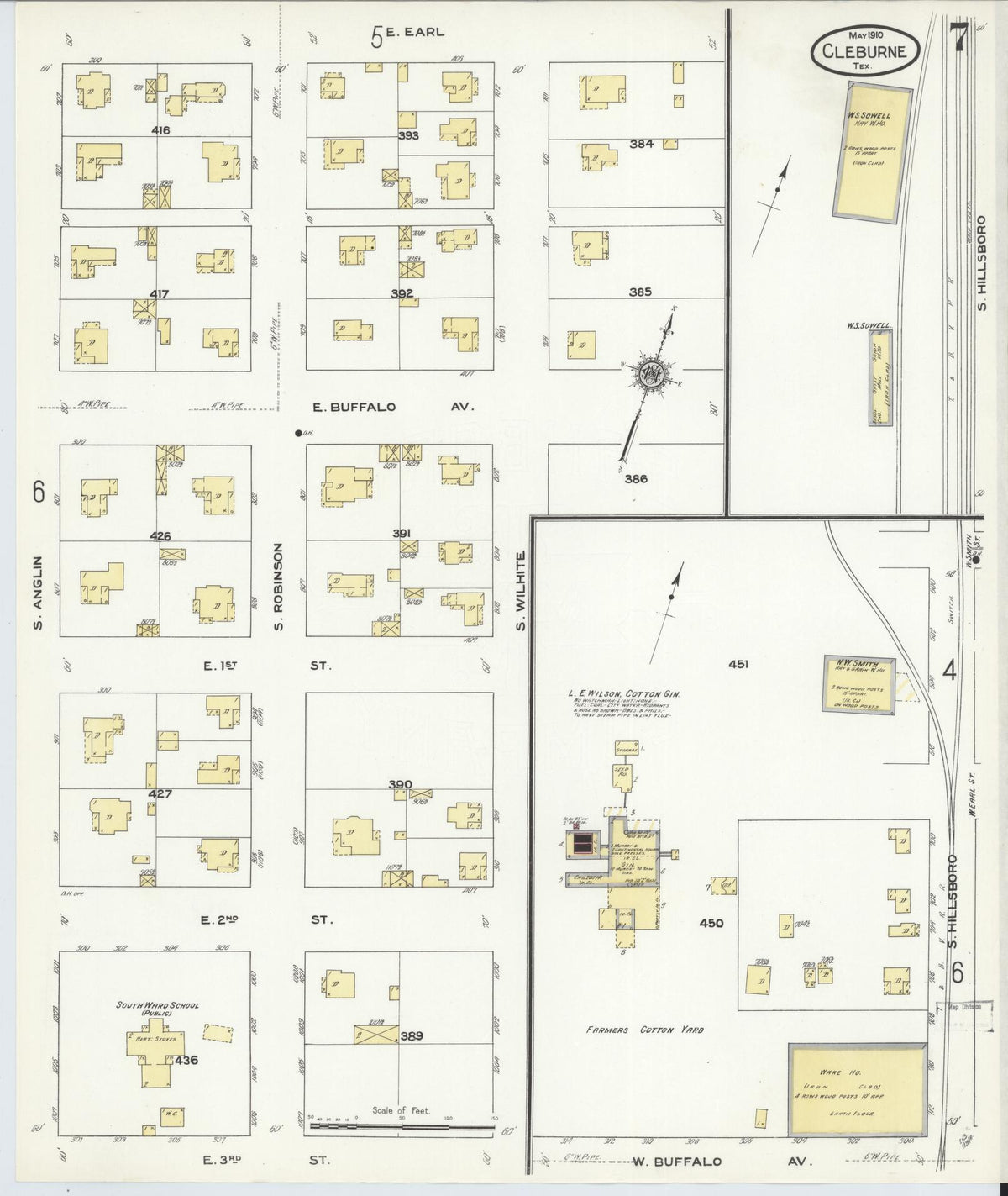 Sanborn Fire Insurance Map from Cleburne, Johnson County, Texas (1910), Sheet #0007 - Complete Map Set gallery image, historic Sanborn map, vintage wall art, Texas Texas