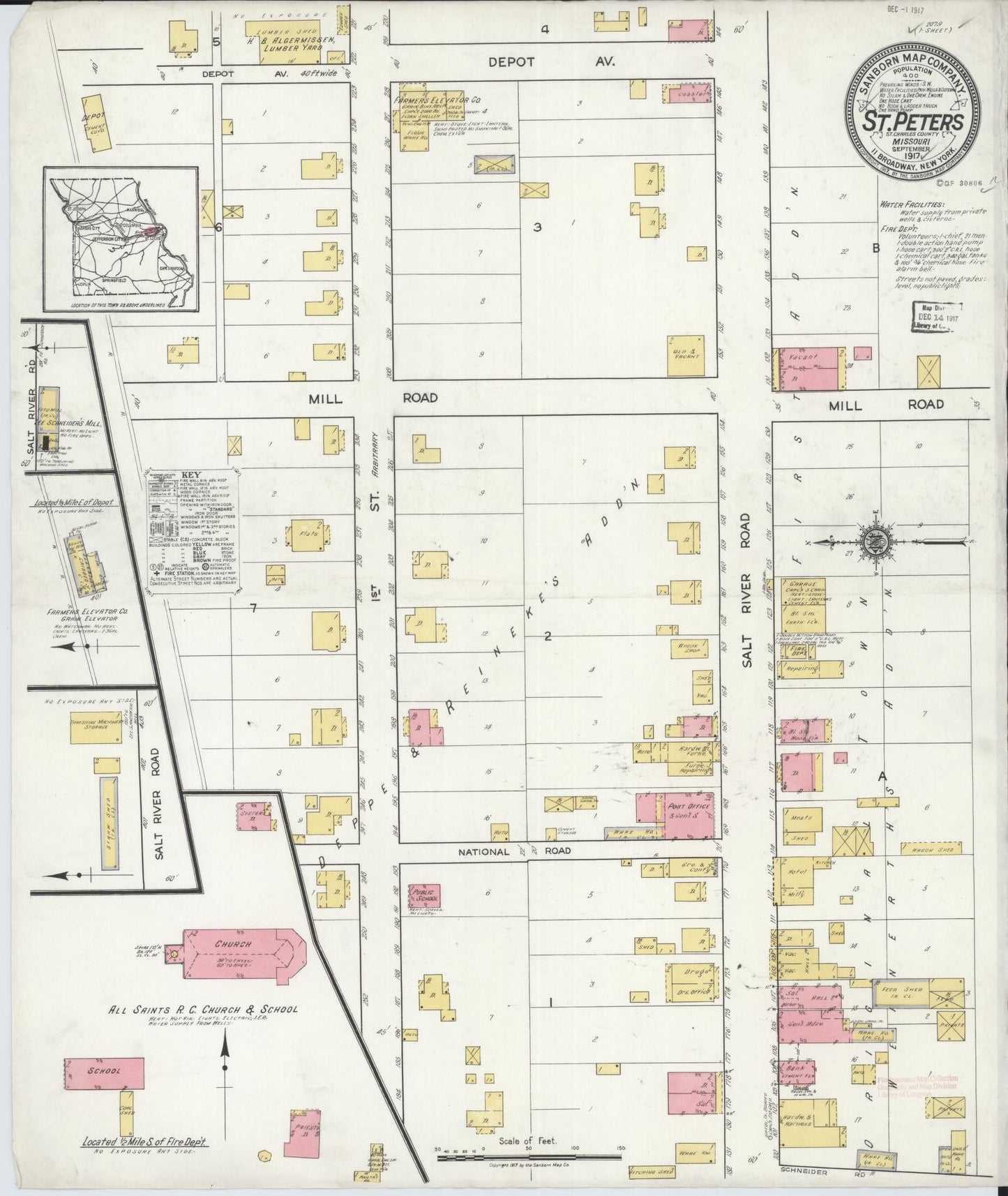 Sanborn Fire Insurance Map from Saint Peters, Saint Charles County, Missouri (1917), Sheet #0001 - Historic Sanborn Fire Insurance Map Print, vintage old map wall art, antique decor, genealogy gift, Missouri Missouri map