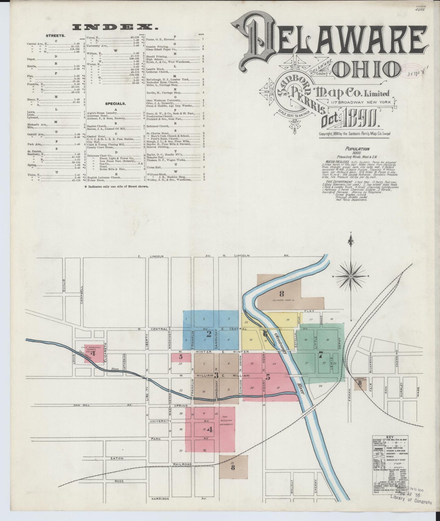 Sanborn Fire Insurance Map from Delaware, Delaware County, Ohio (1890), Sheet #0001 - Complete Map Set gallery image, historic Sanborn map, vintage wall art, Ohio Ohio