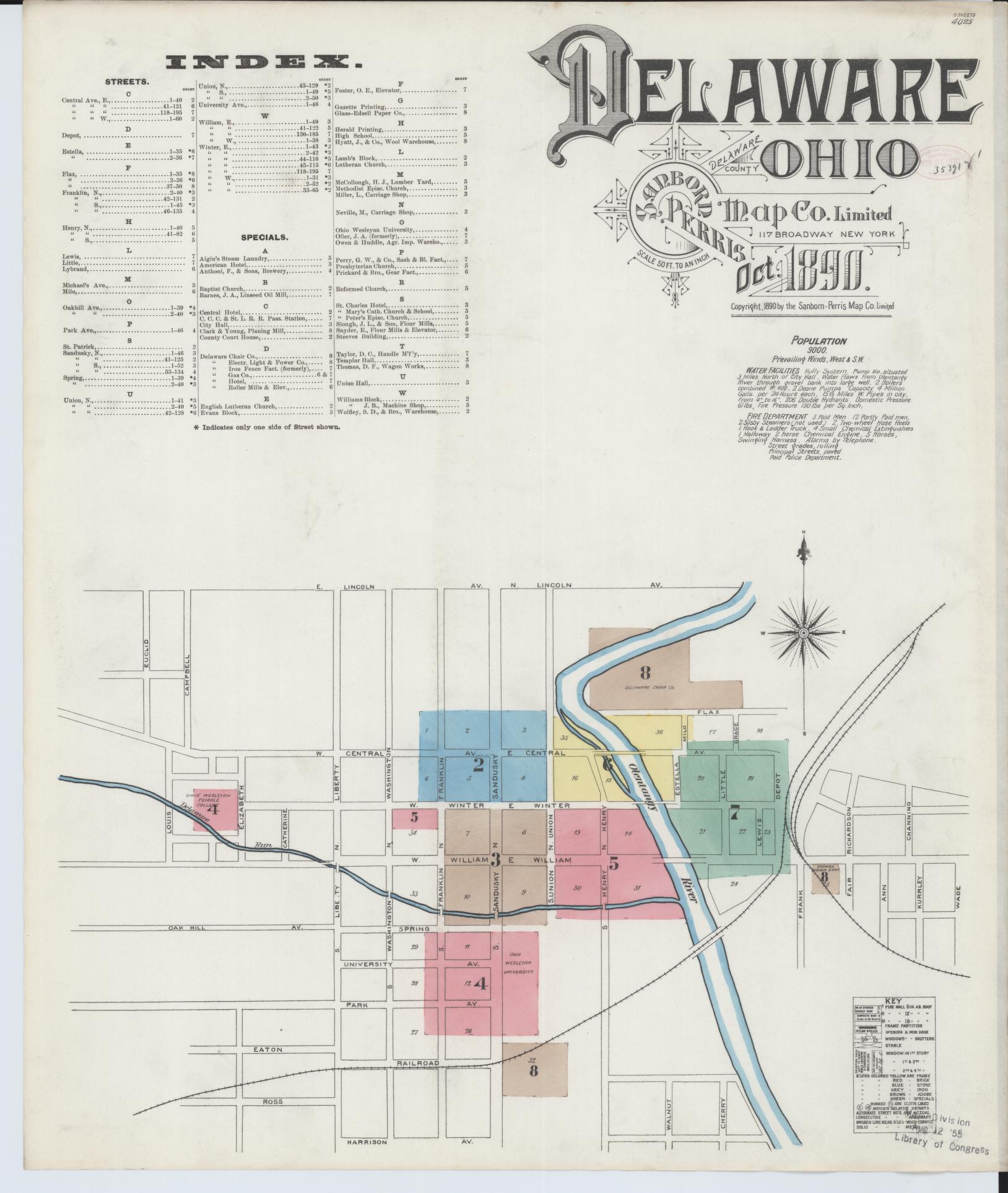 Sanborn Fire Insurance Map from Delaware, Delaware County, Ohio (1890), Sheet #0001 - Complete Map Set gallery image, historic Sanborn map, vintage wall art, Ohio Ohio