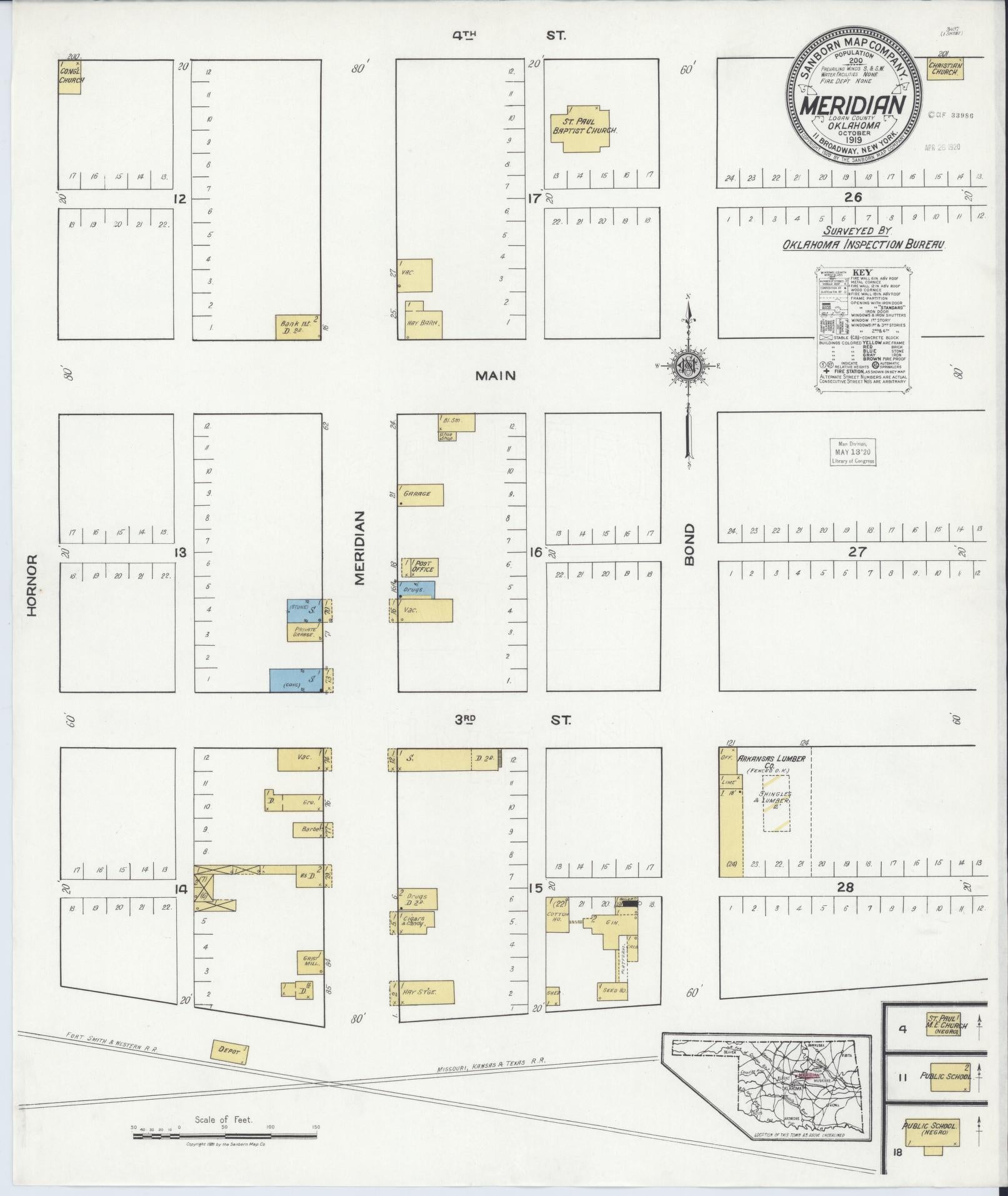 Sanborn Fire Insurance Map from Meridian, Logan County, Oklahoma (1919), Sheet #0001 - Historic Sanborn Fire Insurance Map Print, vintage old map wall art, antique decor, genealogy gift, Oklahoma Oklahoma map