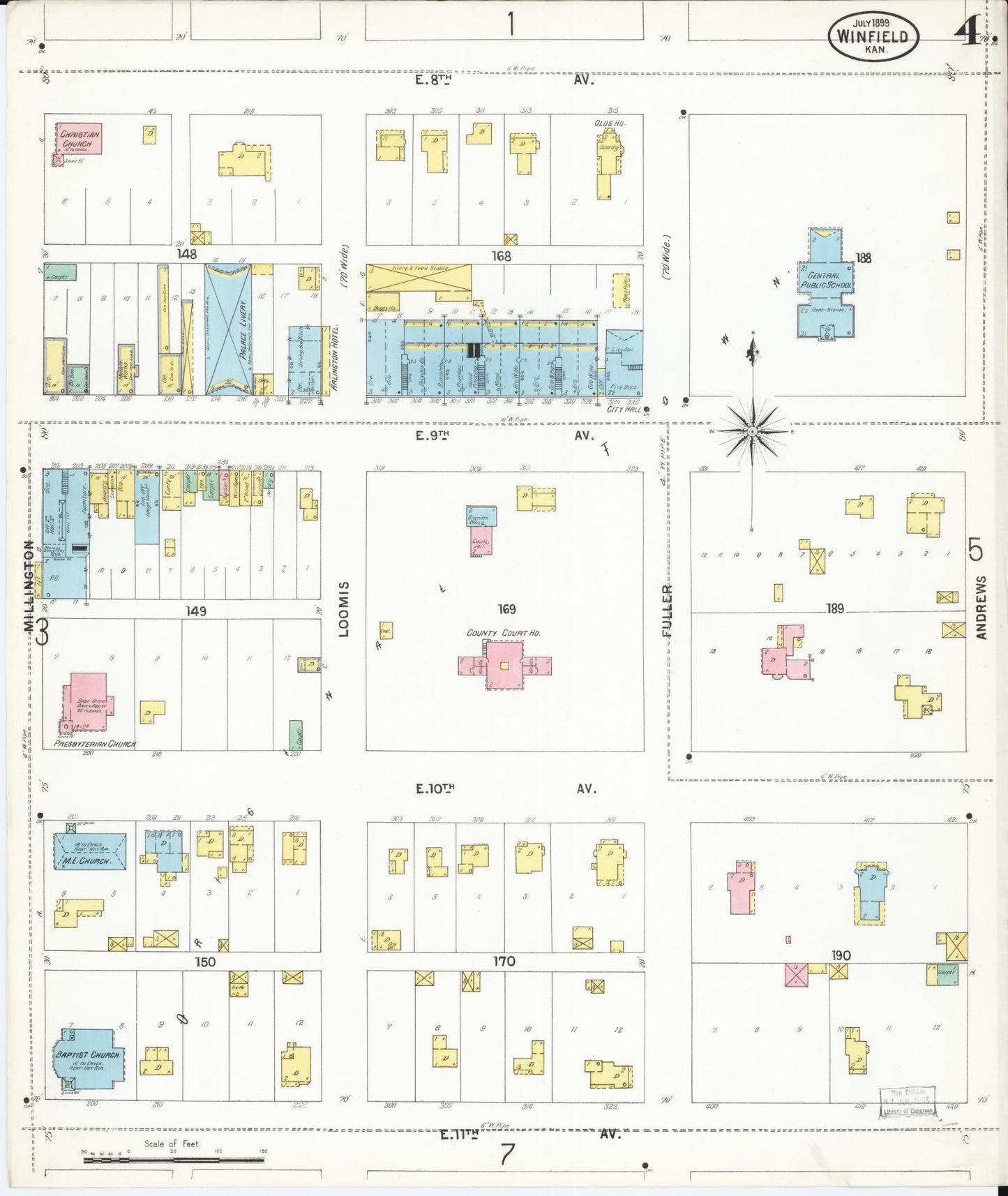 Sanborn Fire Insurance Map from Winfield, Cowley County, Kansas (1899), Sheet #0004 - Historic Sanborn Fire Insurance Map Print, vintage old map wall art, antique decor, genealogy gift, Kansas Kansas map